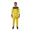 Charles Leclerc's 2022 Ferrari 75th Anniversary F1 racing suit front view, showcasing the iconic red design with bold sponsor logos, highlighting milestone celebration.