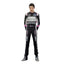 Esteban Ocon's 2017 racing suit, front view with embroidered sponsor logos, sleek black and pink design, and tailored fit