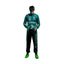 Lance Stroll standing confidently in his 2025 Formula 1 racing suit, front view showcasing a sleek dark green design with subtle black accents, featuring his race number 18 prominently displayed.