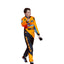 Side profile of Oscar Piastri 2025 racing suit, highlighting the ergonomic fit, stretch zones, and lightweight construction.