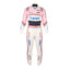 Sergio Perez’s 2018 F1 racing suit, front view, showcasing sponsor logos, high-performance design, and a custom fit for track performance.