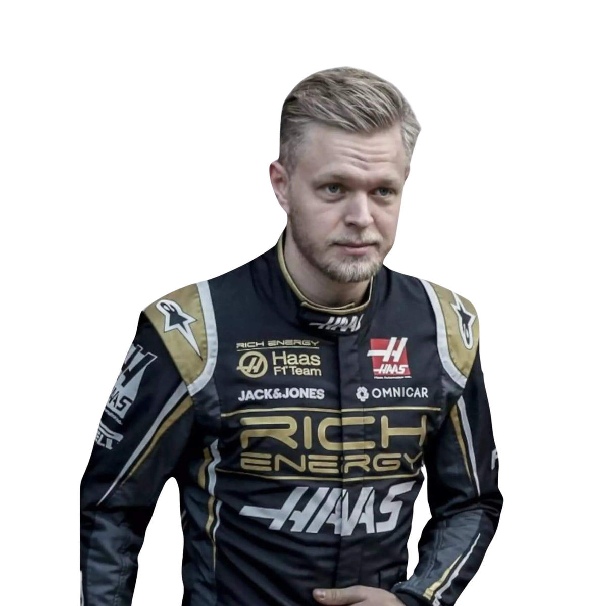 Kevin Magnussen 2019 Brazilian GP F1 suit – front view highlighting a sleek, performance-driven design, trending among Formula 1 fans