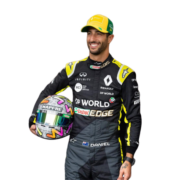 Daniel Ricciardo 2020 F1 racing suit close up– vibrant and energetic design with race-specific details