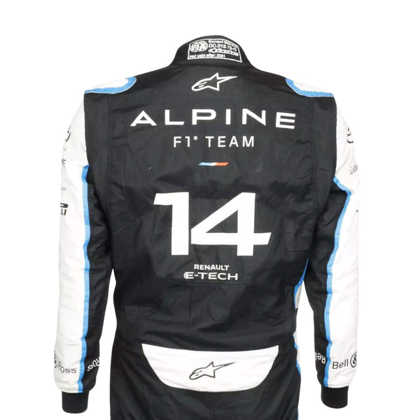 Back view of Fernando Alonso’s 2021 F1 suit – clean image with visible elements
