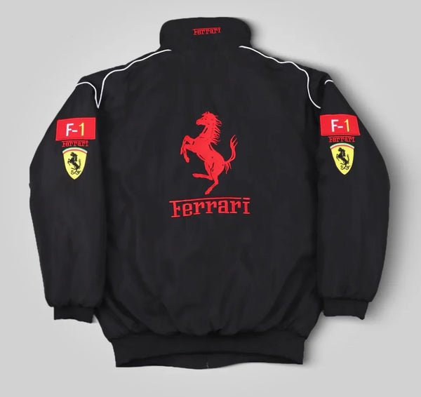 Back view of Black Ferrari F1 Racing Jacket - Speedxgear
