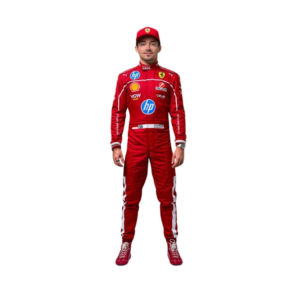 Charles Leclerc in action during the 2025 F1 season, wearing the red racing suit, showcasing his speed and skill on the track.

