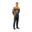 Side profile of Daniel Ricciardo 2022 F1 suit – aerodynamic fit in bright orange and deep blue color combination.