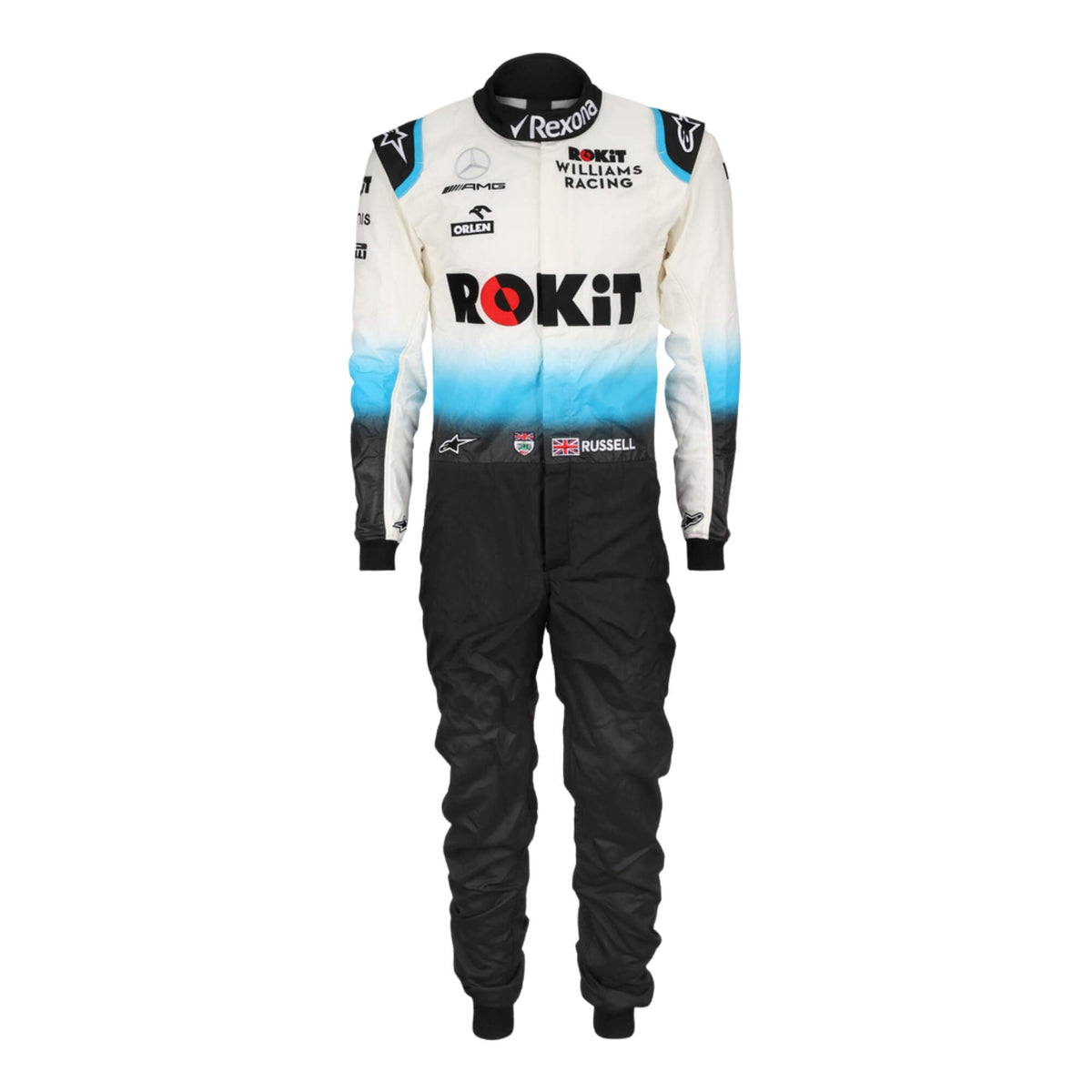 George Russell 2019 F1 suit – front view highlighting its race-inspired design, trending in the Formula 1 fan community. Main image