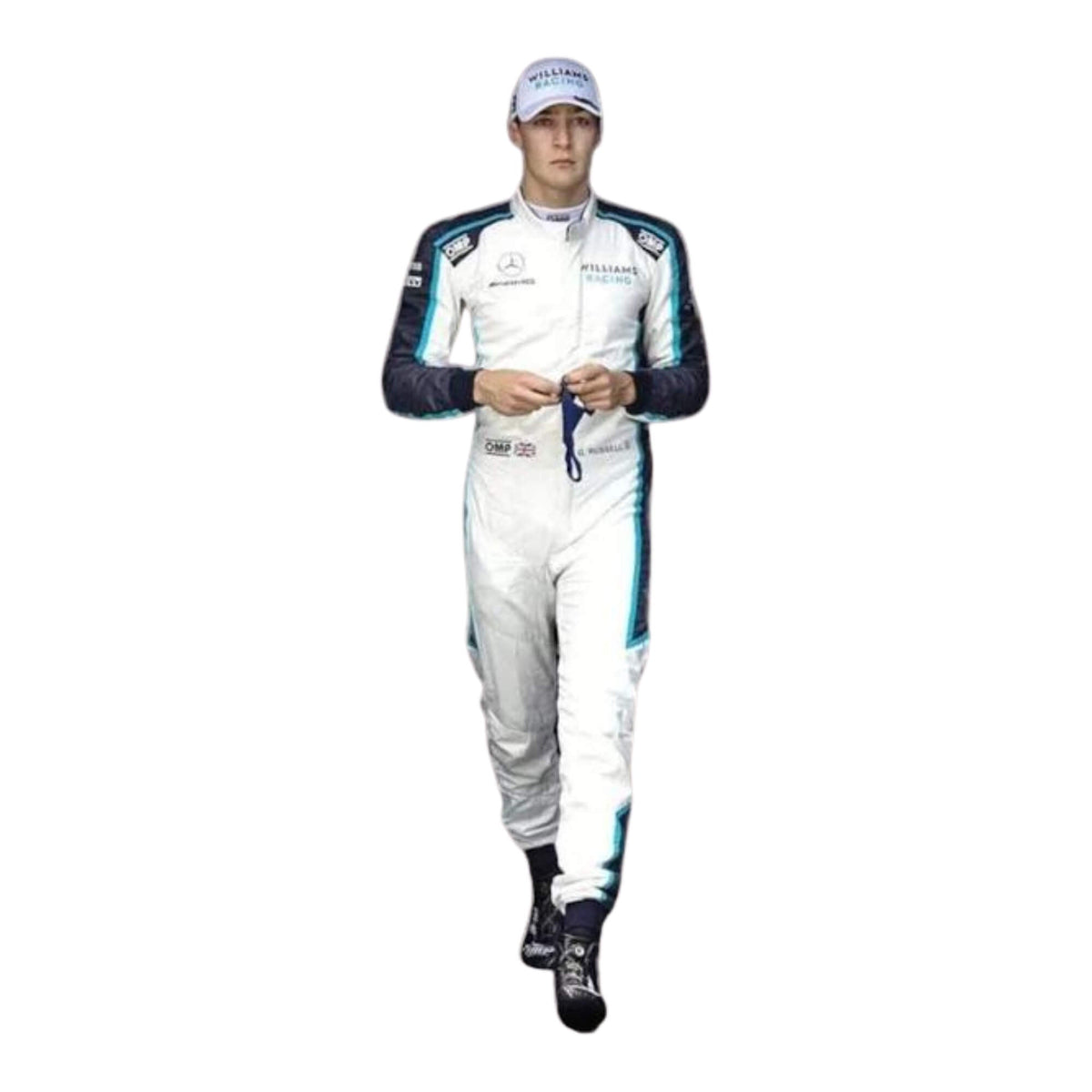 2021 George Russell F1 Racing Suit Front View, Navy Blue Design, Zipper Closure, Embroidered Details Main image