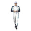 2021 George Russell F1 Racing Suit Front View, Navy Blue Design, Zipper Closure, Embroidered Details