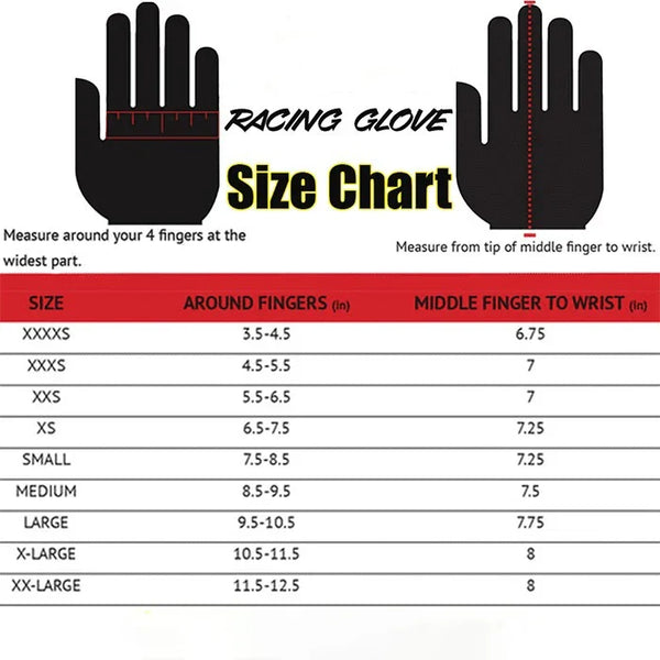 Racing Gloves Size Chart - Speedxgear