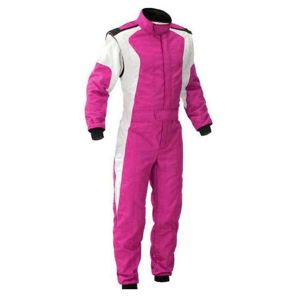 Pink and White Go-Kart Driver Racing Costume Riches Hue