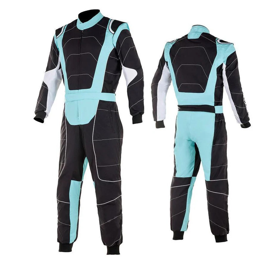 Karting Race Driver Suit - Black / Light Blue Riches Hue