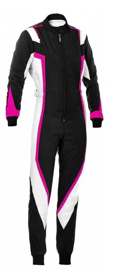 Black, White and Pink Go-Kart Driver Racing Costume Riches Hue