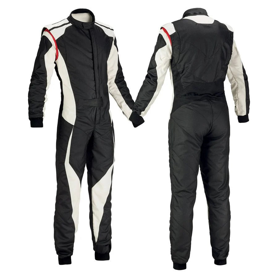 Black and White Go-Kart Driver Racing Costume Riches Hue