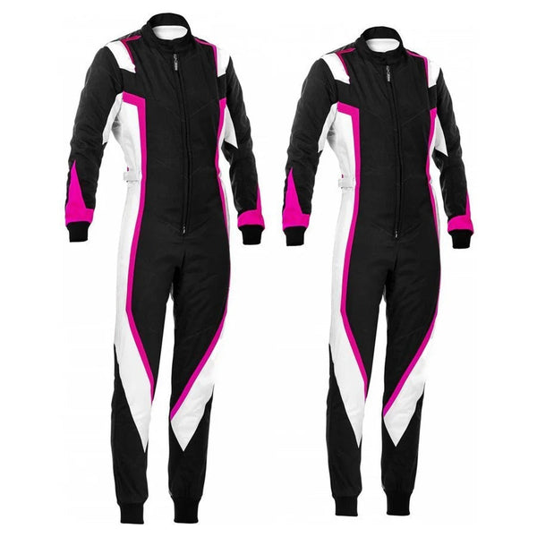 Black, White and Pink Go-Kart Driver Racing Costume Riches Hue