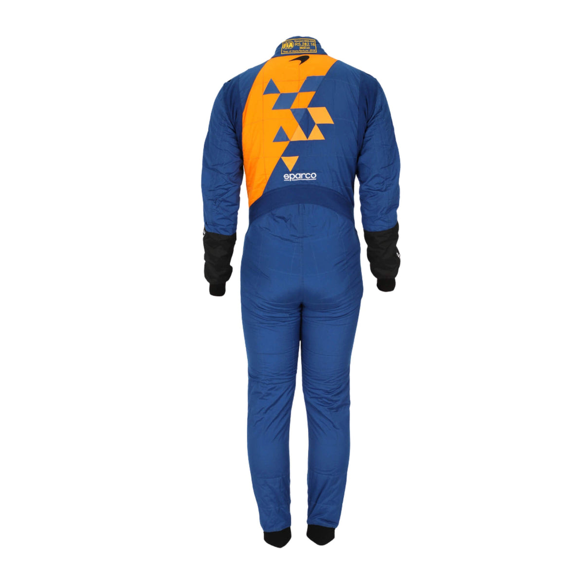 Back view of Lando Norris 2019 F1 racing suit – youthful and sleek design with race-day styling, admired by fans and collectors alike