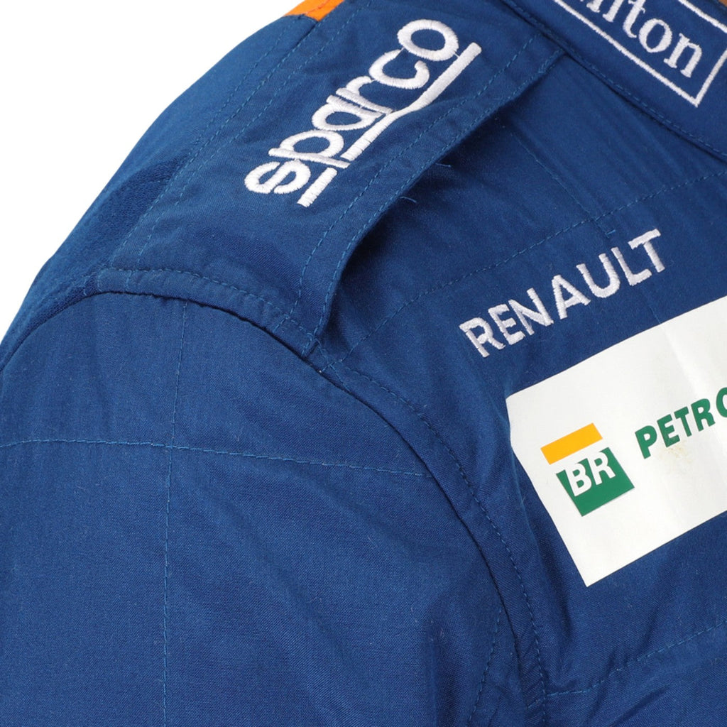 close up view of shoulder of  Lando Norris 2019 F1 racing suit – youthful and sleek design with race-day styling