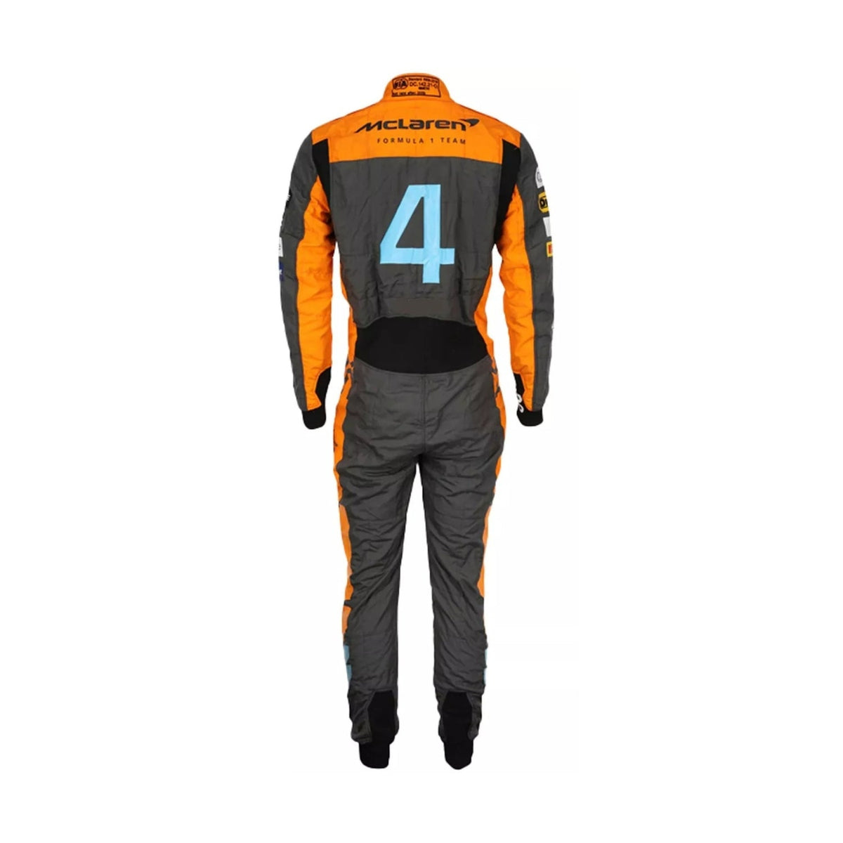 Rear shot of the Lando Norris 2023 suit with striking design lines and branding placement, built for high-speed comfort.