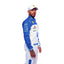 Side Profile of the 2025 F1 racing suits worn by Lewis Hamilton at the Miami GP, showcasing sleek aerodynamic design with tropical-inspired detailing and precision sponsor placement.