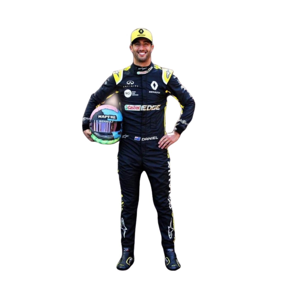 Daniel Ricciardo 2019 F1 suit – front view featuring a sleek, modern design with bold race-inspired details, trending in the motorsport community. Main image