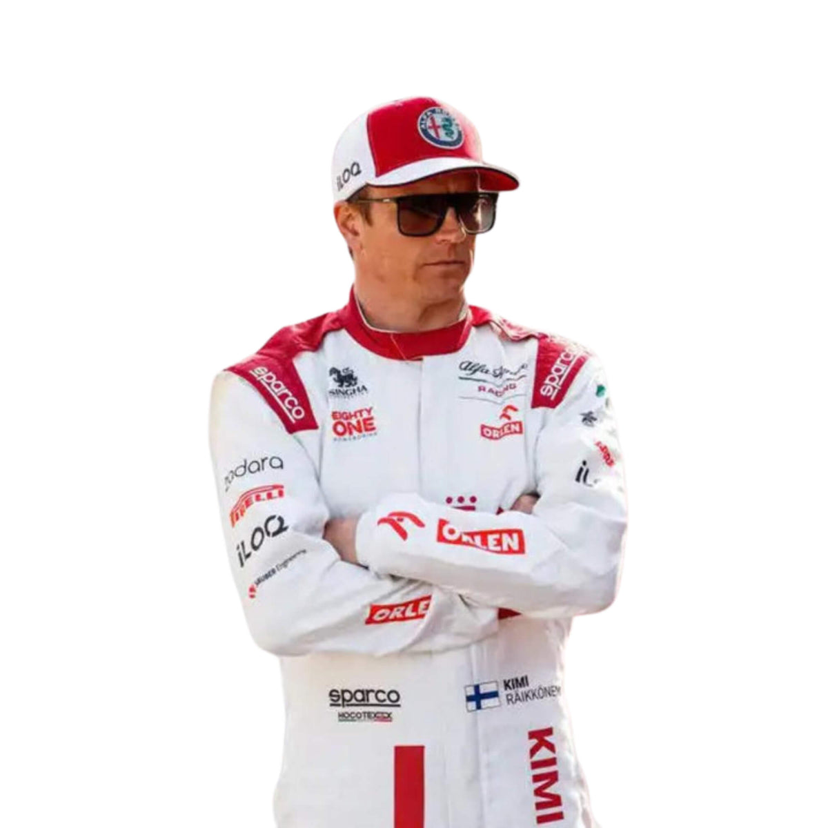 Close-up of Kimi Räikkönen's 2021 F1 race suit – with detailed stitching