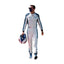 2021 Nicholas Latifi F1 Racing Suit Front View, Navy and White Design, Race-Ready Stitching