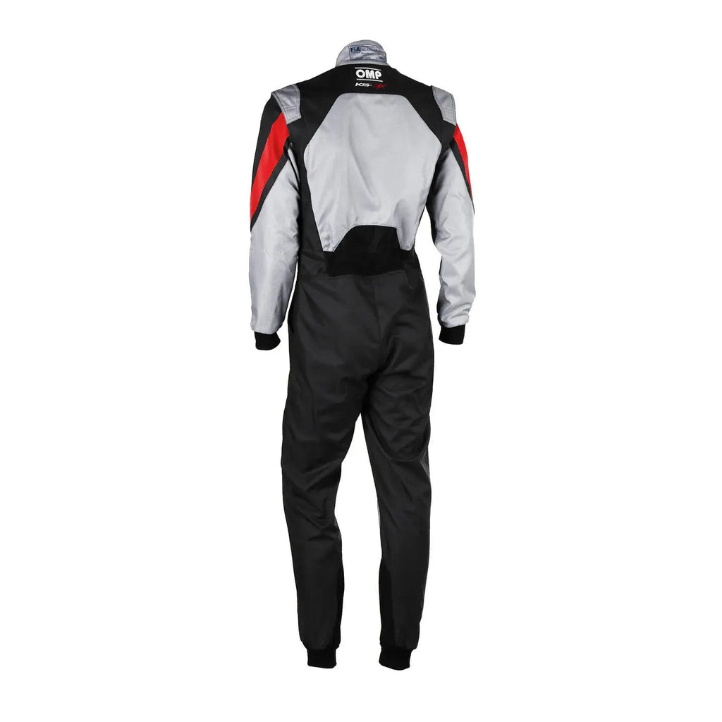Race suit with red and gray accents, OMP Kart Suit KS-3X - FIA 88770 Riches Hue