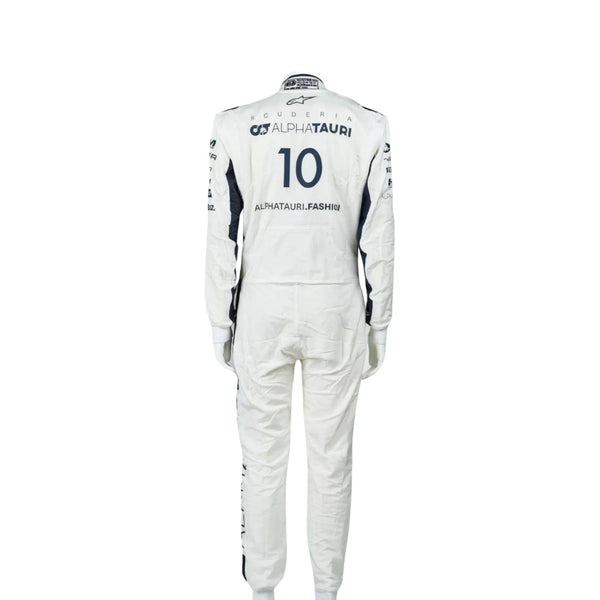Pierre Gasly 2022 F1 Racing Suit, detailed front and rear view showcasing sponsor logos, premium fabric, and aerodynamic fit designed for high-performance racing.


