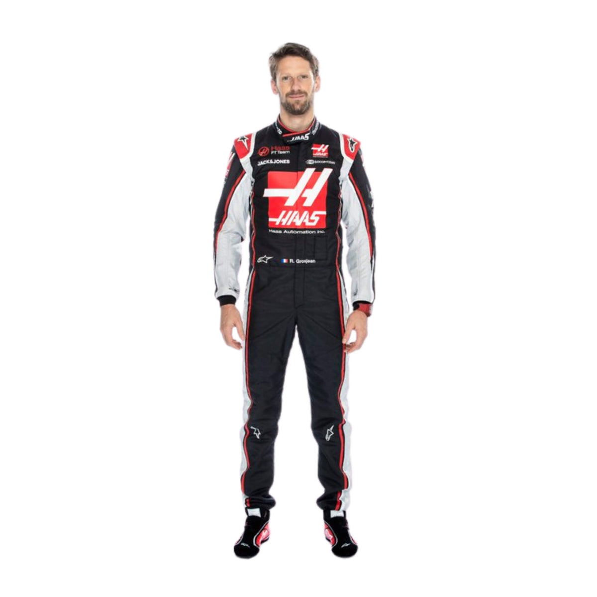 Front view of player Romain Grosjean 2020 Austrian GP F1 racing suit – detailed race-day design Main image