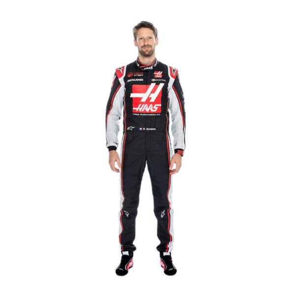 Front view of player Romain Grosjean 2020 Austrian GP F1 racing suit – detailed race-day design