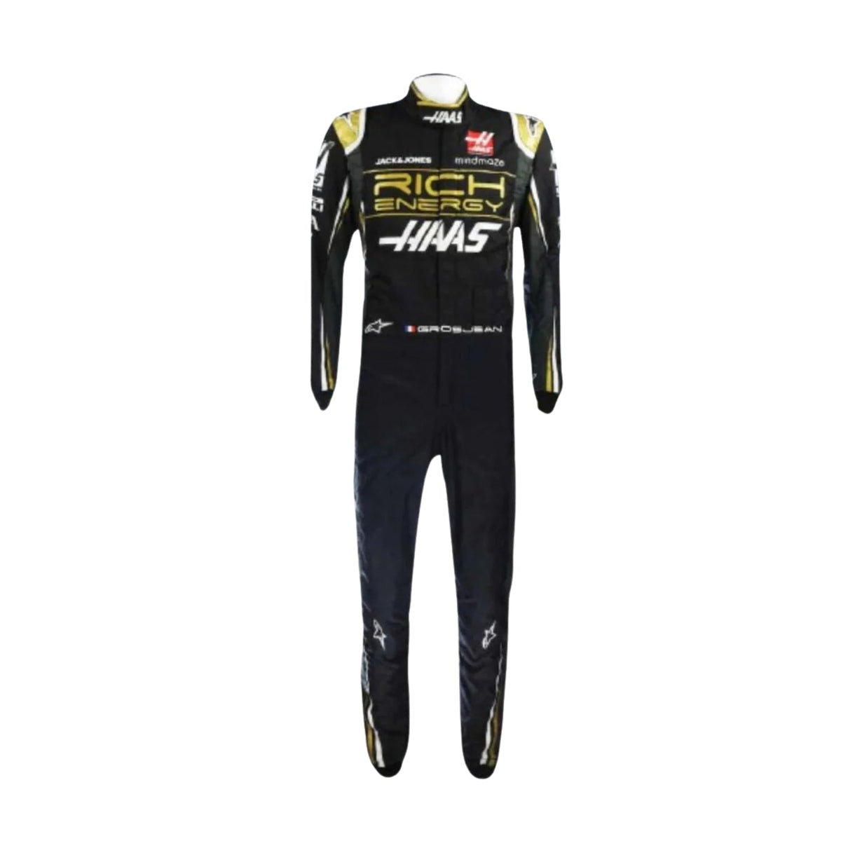 Romain Grosjean 2019 F1 suit – front view showcasing a modern, clean race-ready design, admired by Formula 1 collectors. Main image