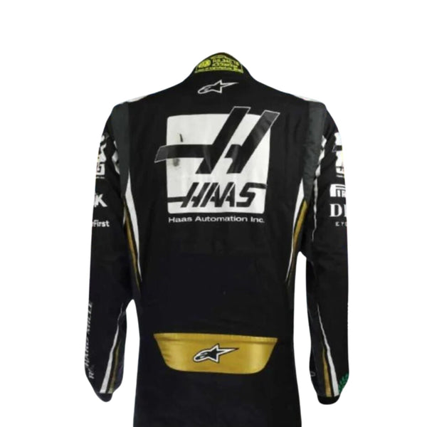 Romain Grosjean 2019 F1 suit – back view showcasing a modern, clean race-ready design