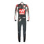Romain Grosjean’s 2017 F1 racing suit, front view, showcasing embroidered sponsor logos, and performance-driven design tailored for racing.