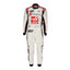 Kevin Magnussen’s 2017 signed Grand Prix F1 racing suit, front view, with embroidered sponsor logos and a sleek, performance-oriented design.