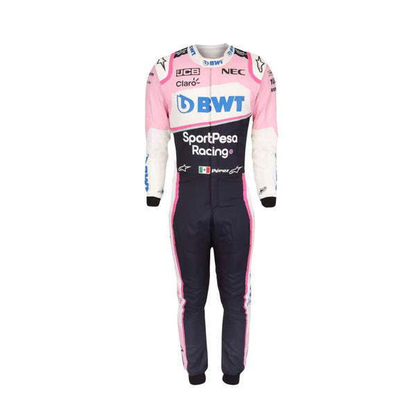 Sergio Perez 2019 F1 suit – front view showcasing a bold and dynamic race-ready design