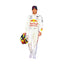 Detailed close-up of Sergio Perez 2021 F1 Racing Suit showing team Red Bull's iconic sponsor logos, sleek design, and intricate patterns. The suit features advanced materials designed for optimal race performance, with sponsor logos across the chest, arms, and legs.