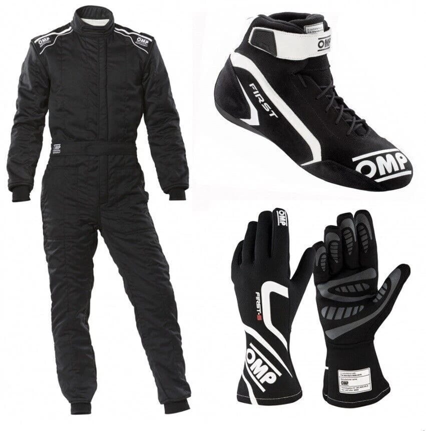 Black OMP Kart Racing Suit, Racing Gloves & Racing Shoes - Speedxgear