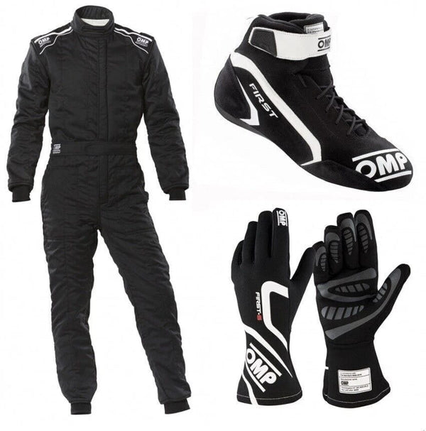 Black OMP Kart Racing Suit, Racing Gloves & Racing Shoes - Speedxgear