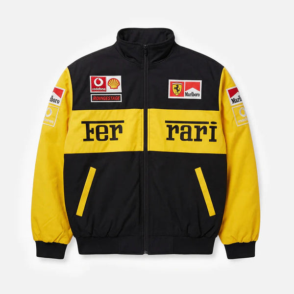 Front view of Yellow Ferrari F1 Racing Jacket - Speedxgear