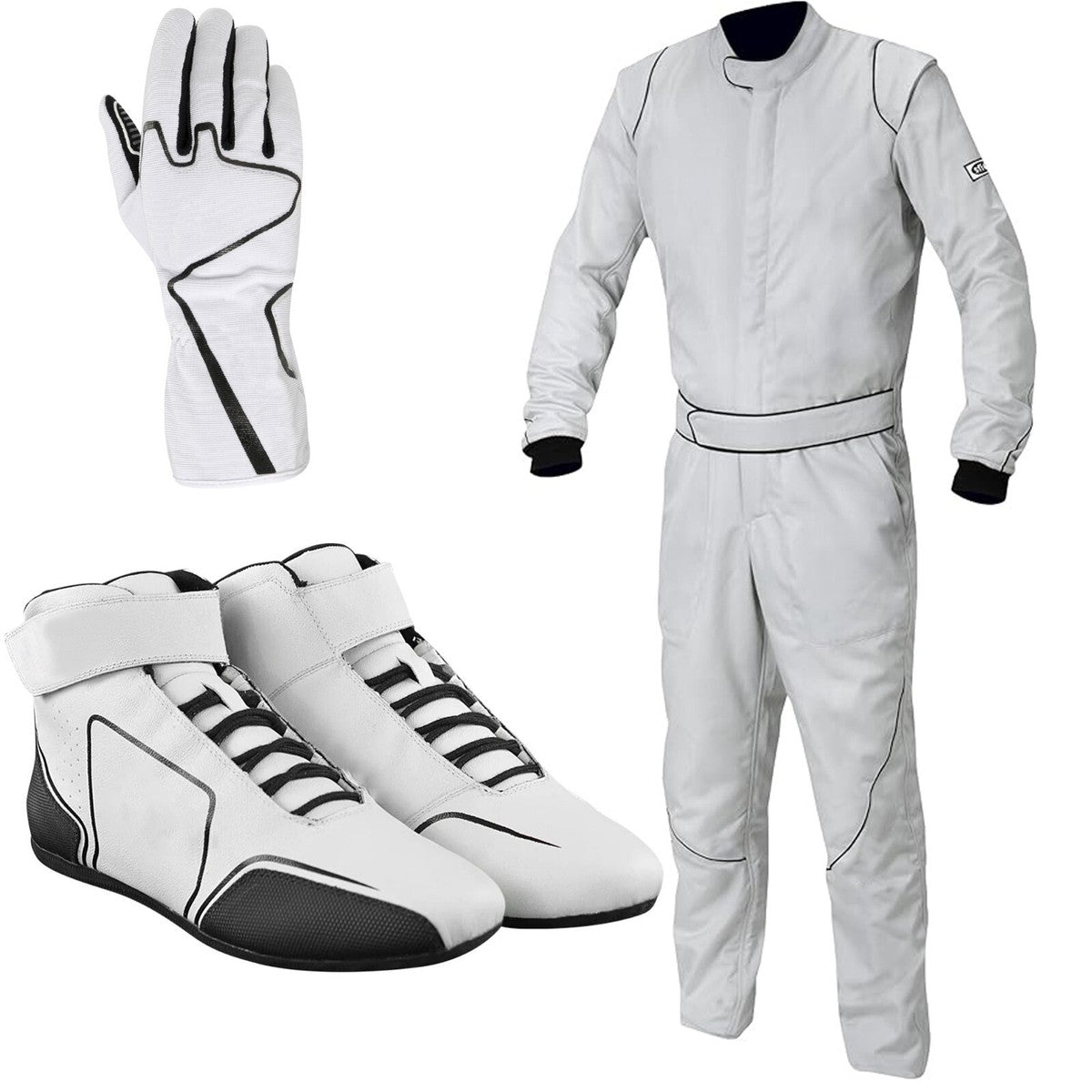 White Kart Racing Suit, Racing Gloves & Racing Shoes - Speedxgear Main image