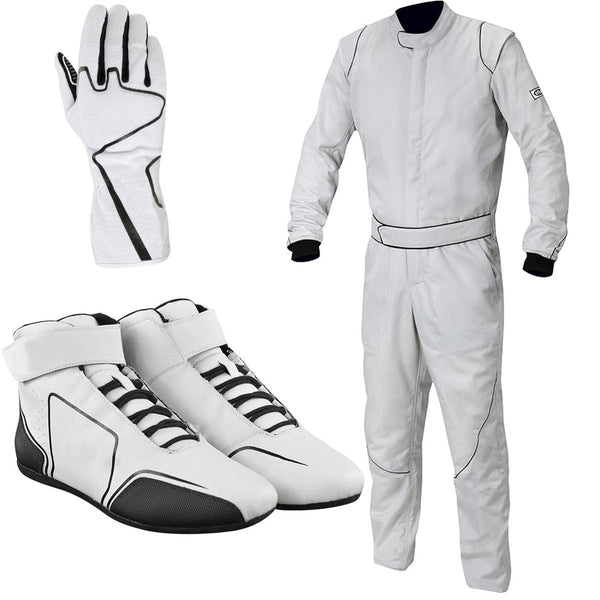 White Kart Racing Suit, Racing Gloves & Racing Shoes - Speedxgear
