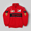 Red Ferrari jacket with various logos on a white background Speedxgear